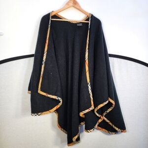 Lord & Taylor Plaid Trim Shrug| Poncho Wrap One Size